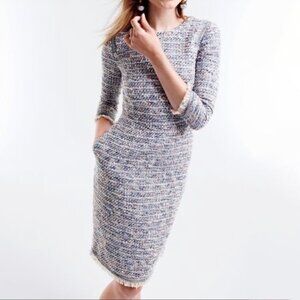 J. Crew Multicolor Tweed Fringe Dress 3/4 Sleeve